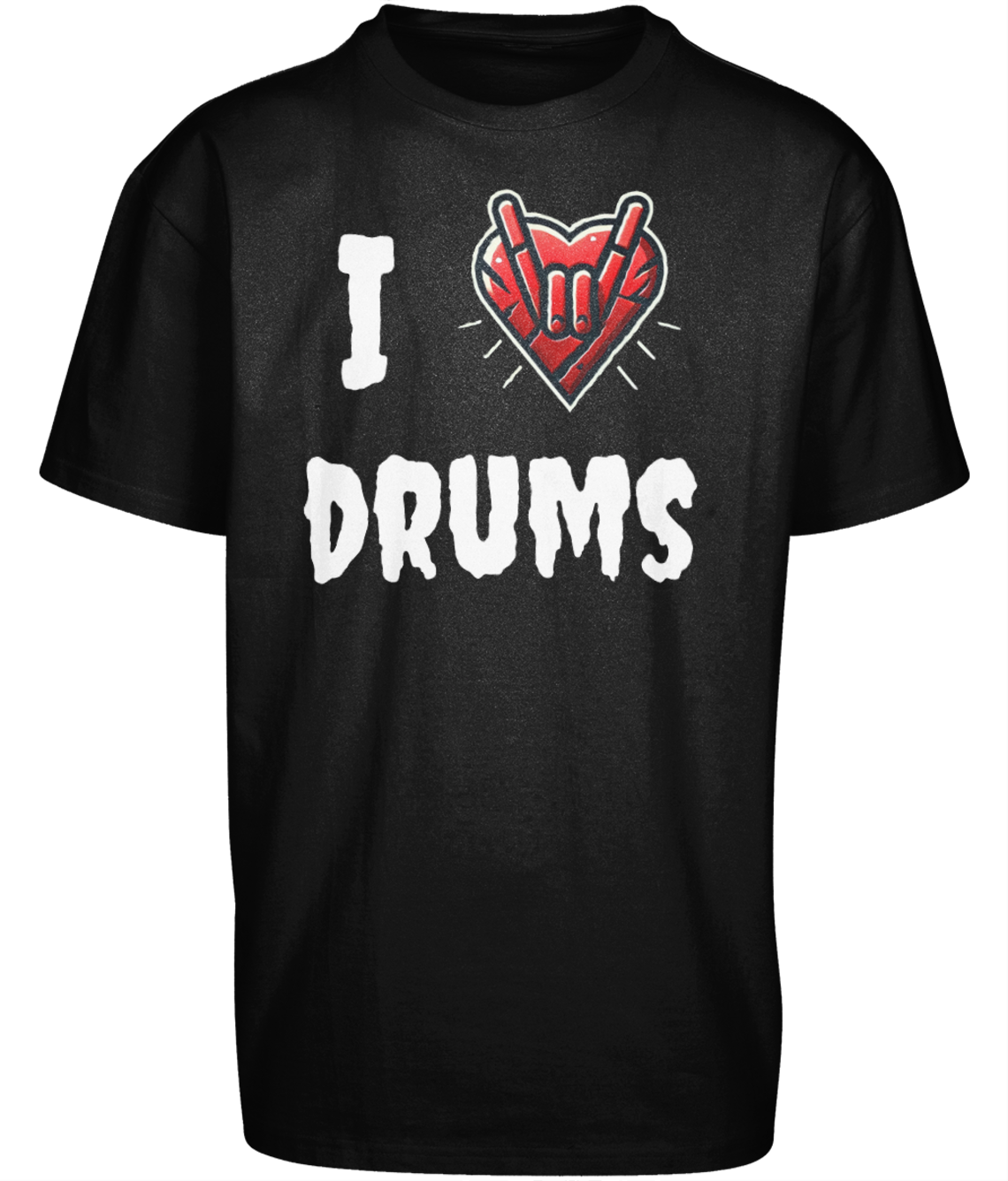 Heavy Oversize Tee I love drums zwart